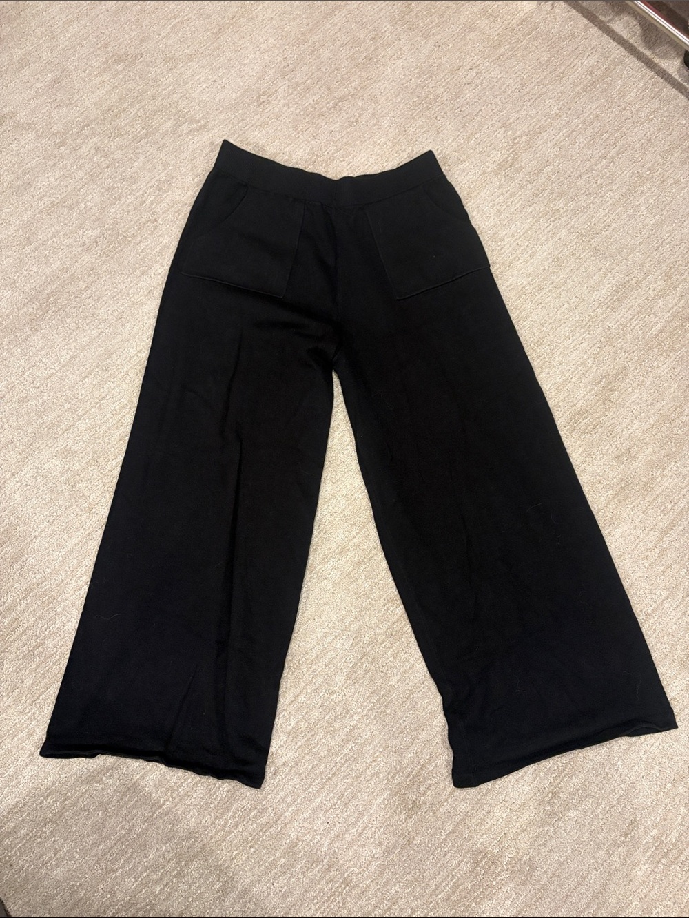 Black Wide-Leg Sweatpants with Front Patch Pockets